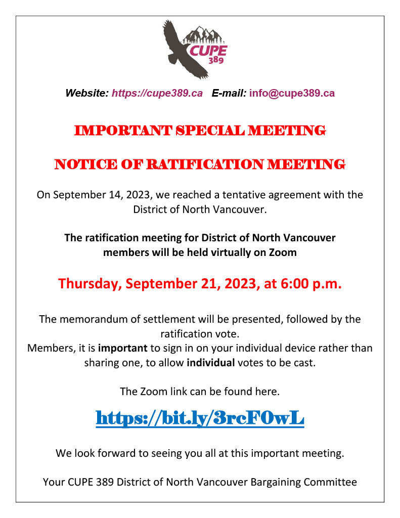 Ratification Meeting – District of North Vancouver Members – September 21, 2023 @ 6:00 PM – Zoom